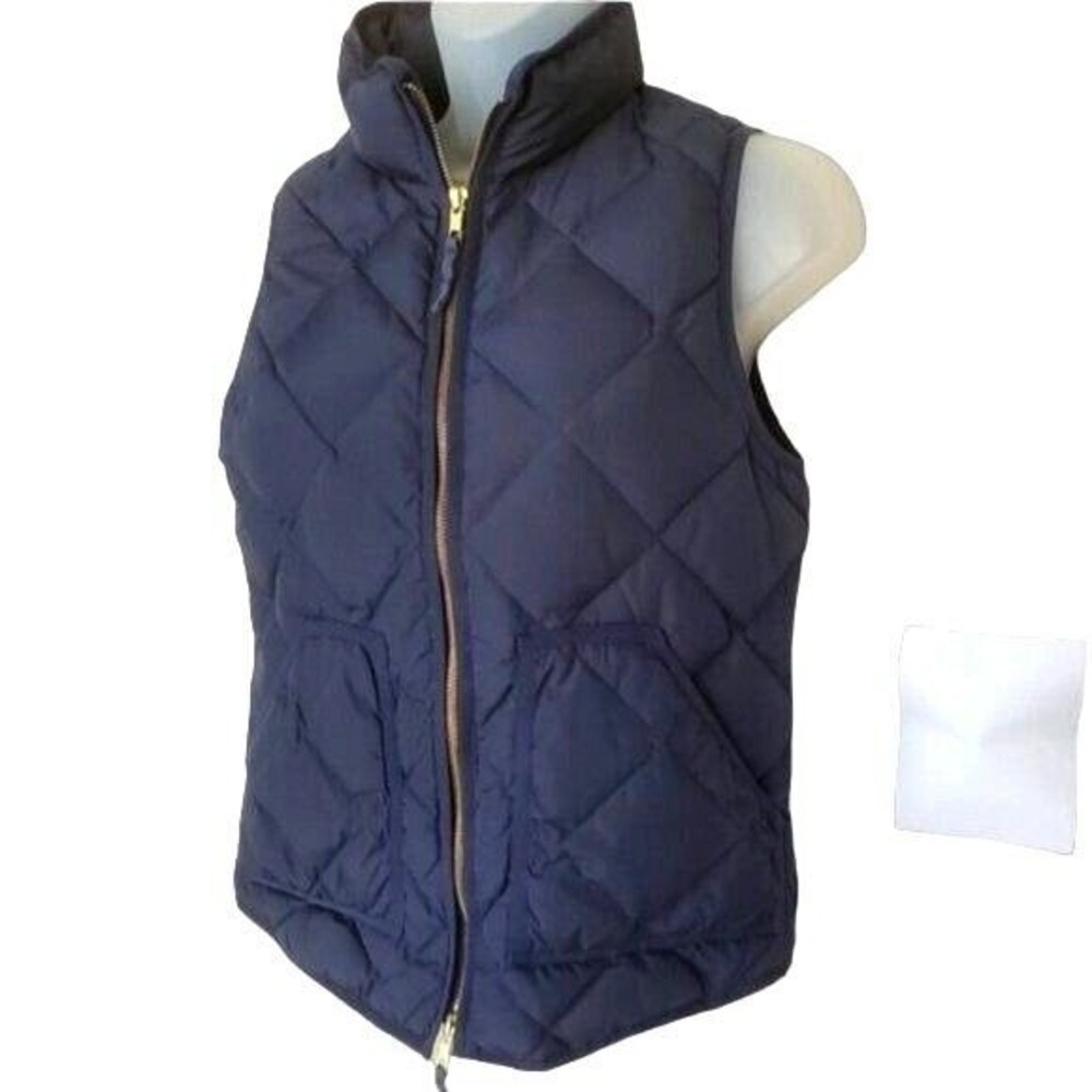 J.Crew Women Preppy Classic Quilted Down Puffer Vest XS Navy Blue Full Zip